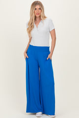 Blue Smocked Waist Wide Leg Pants