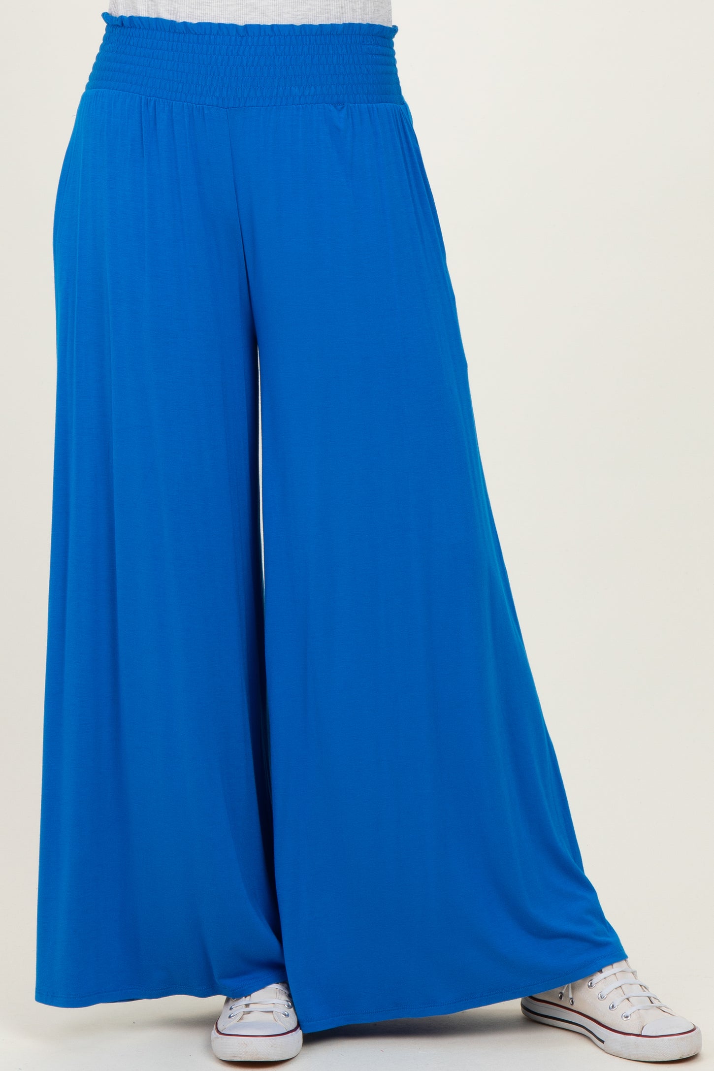 Blue Smocked Waist Wide Leg Pants