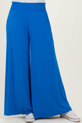 Blue Smocked Waist Wide Leg Pants