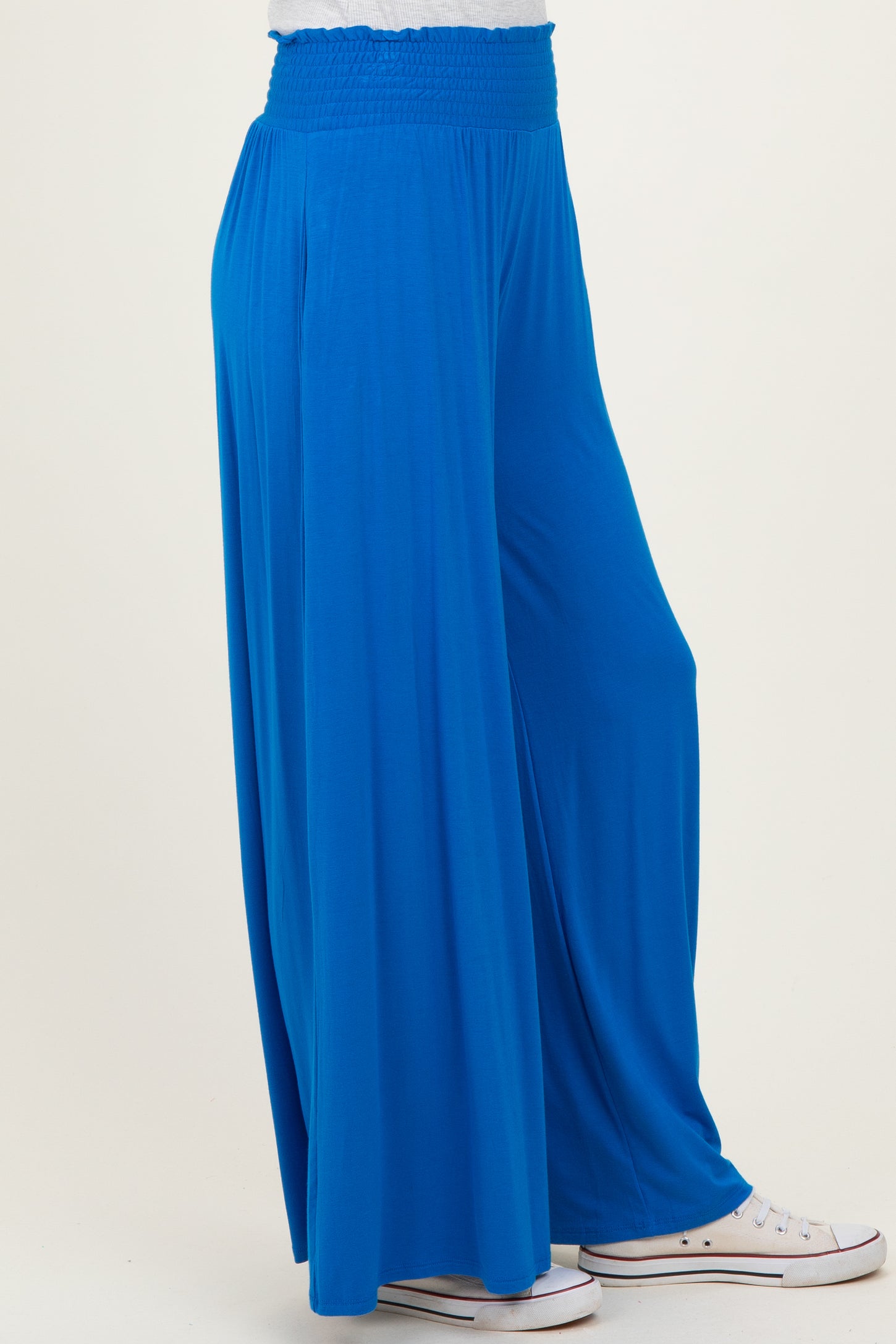 Blue Smocked Waist Wide Leg Pants