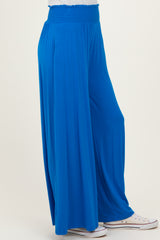 Blue Smocked Waist Wide Leg Pants