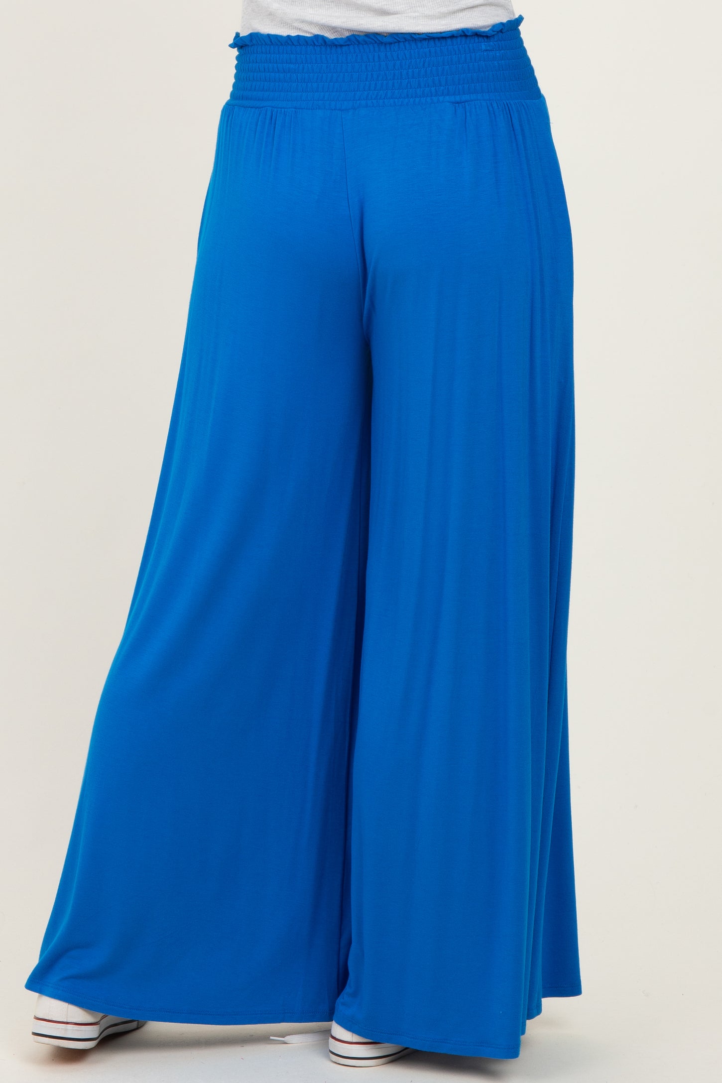 Blue Smocked Waist Wide Leg Pants