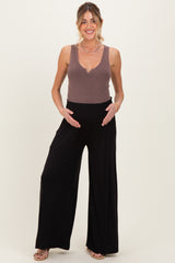 Black Smocked Waist Wide Leg Maternity Pants