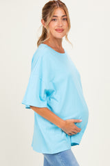 Sky Blue Cotton Oversized Maternity Tee
