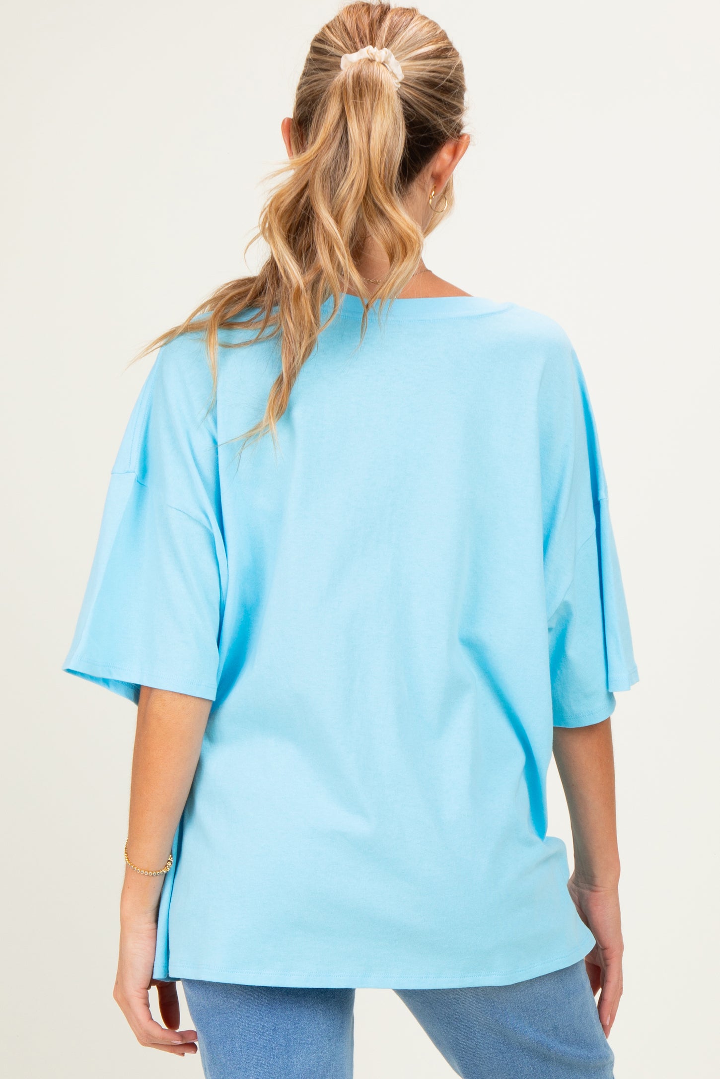 Sky Blue Cotton Oversized Maternity Tee