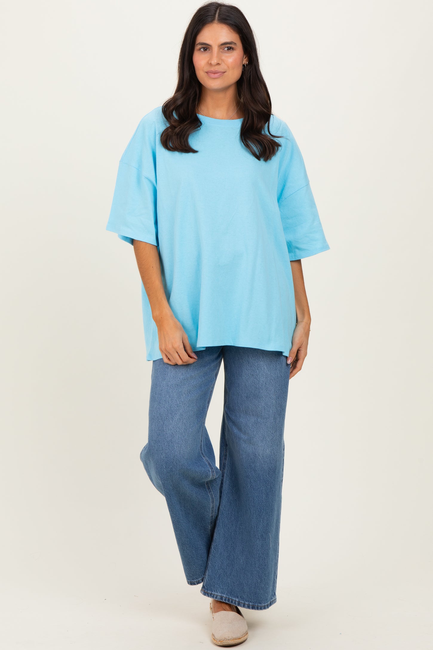 Sky Blue Cotton Oversized Tee