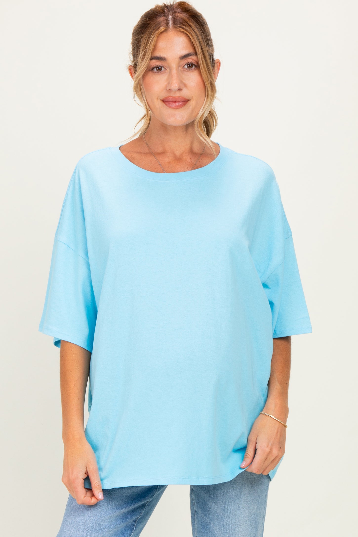 Sky Blue Cotton Oversized Maternity Tee