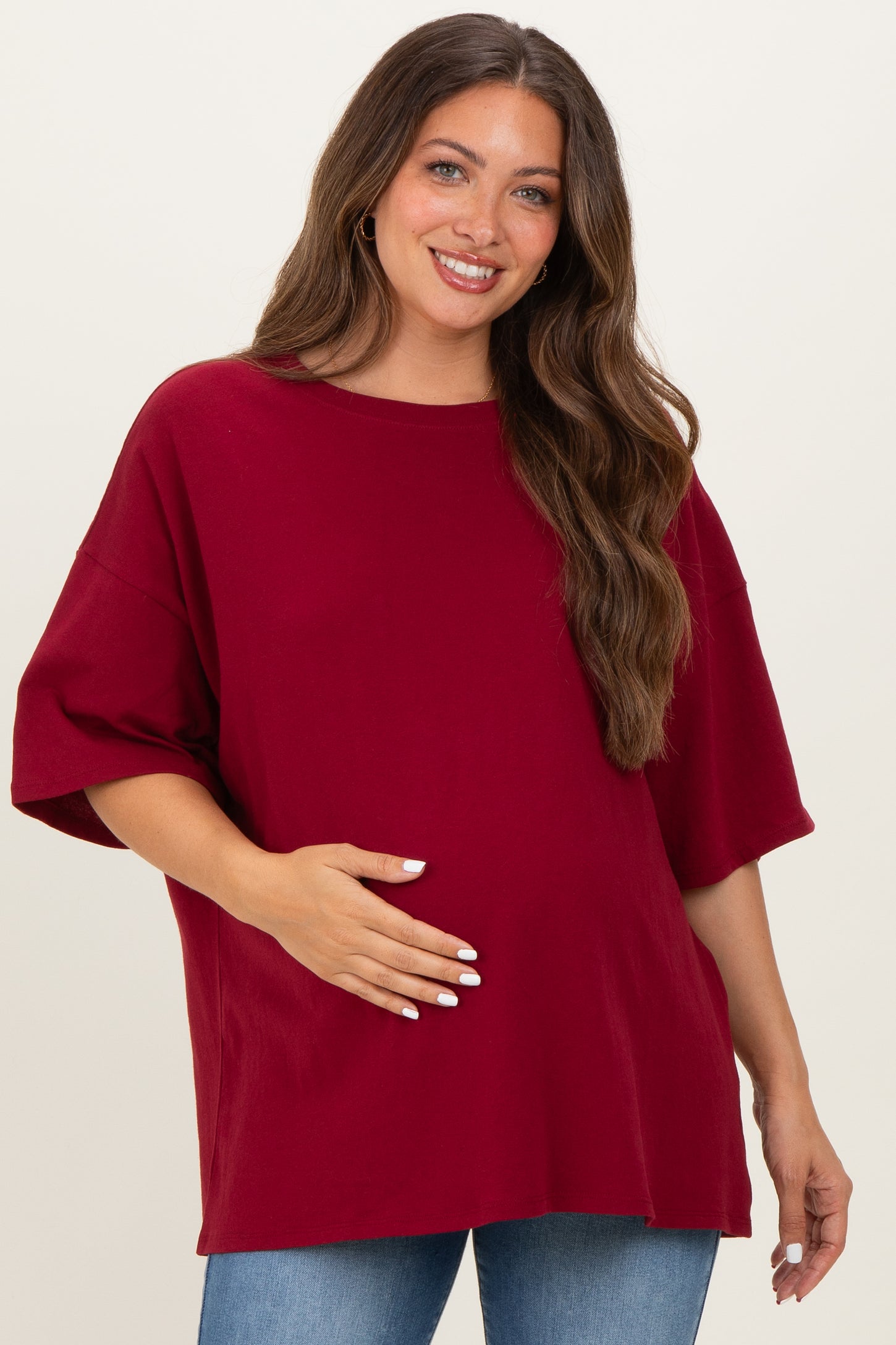 Cabernet Cotton Oversized Maternity Tee