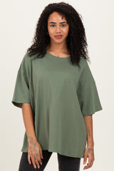 Light Olive Cotton Oversized Maternity Tee