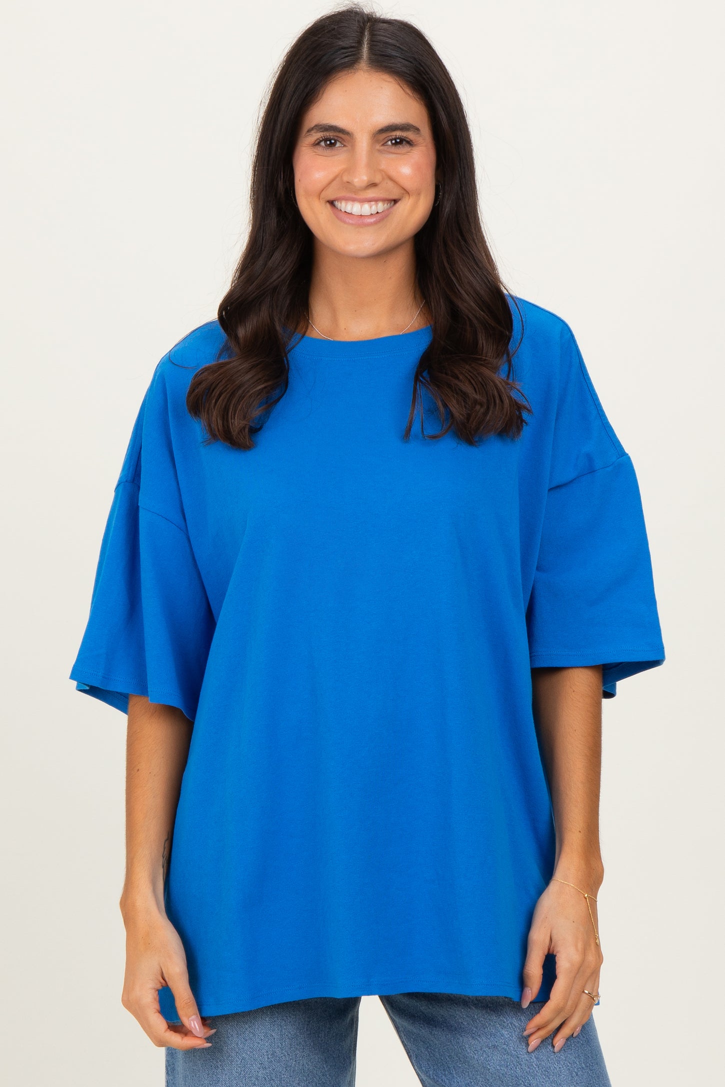Ocean Blue Cotton Oversized Maternity Tee