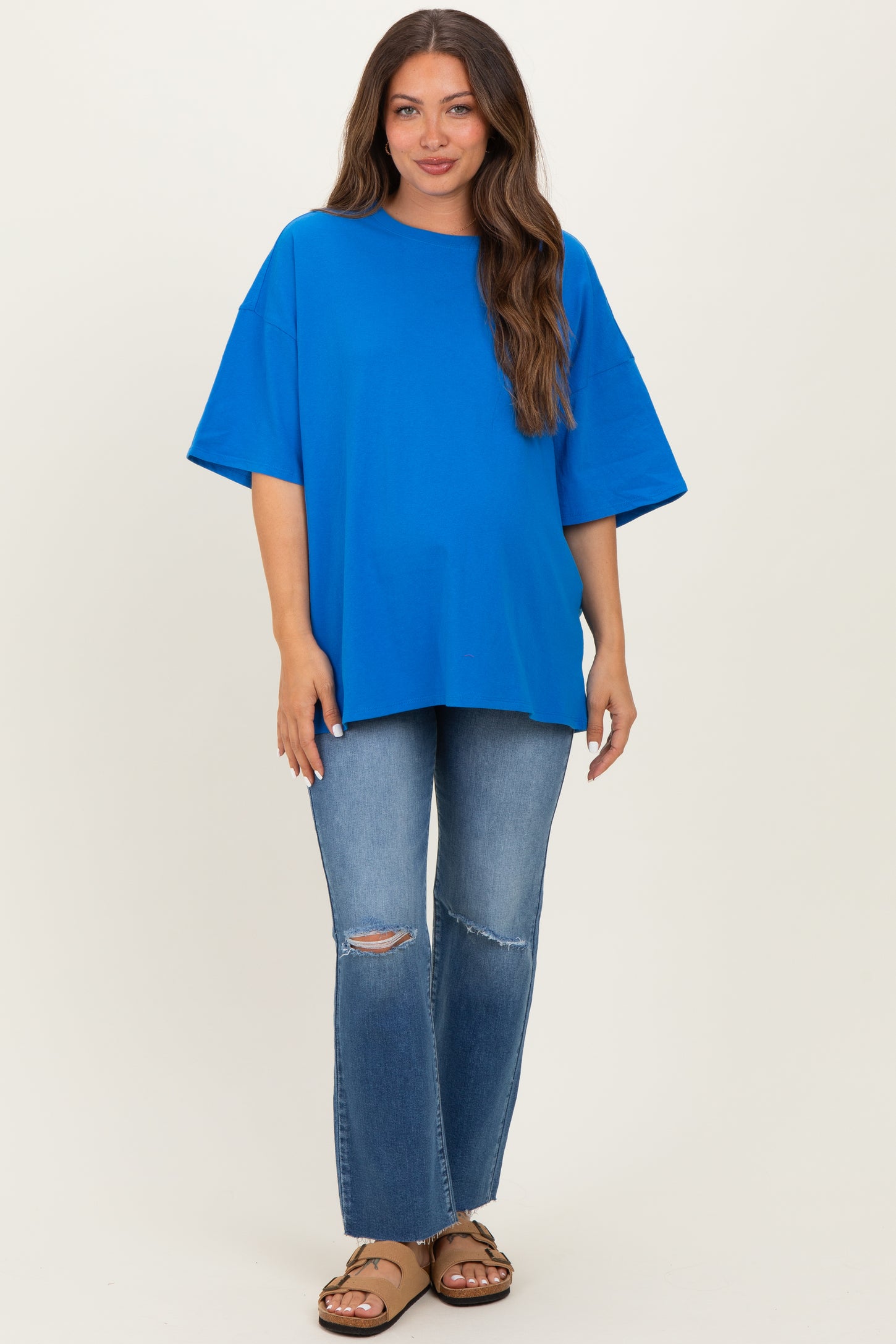 Ocean Blue Cotton Oversized Maternity Tee