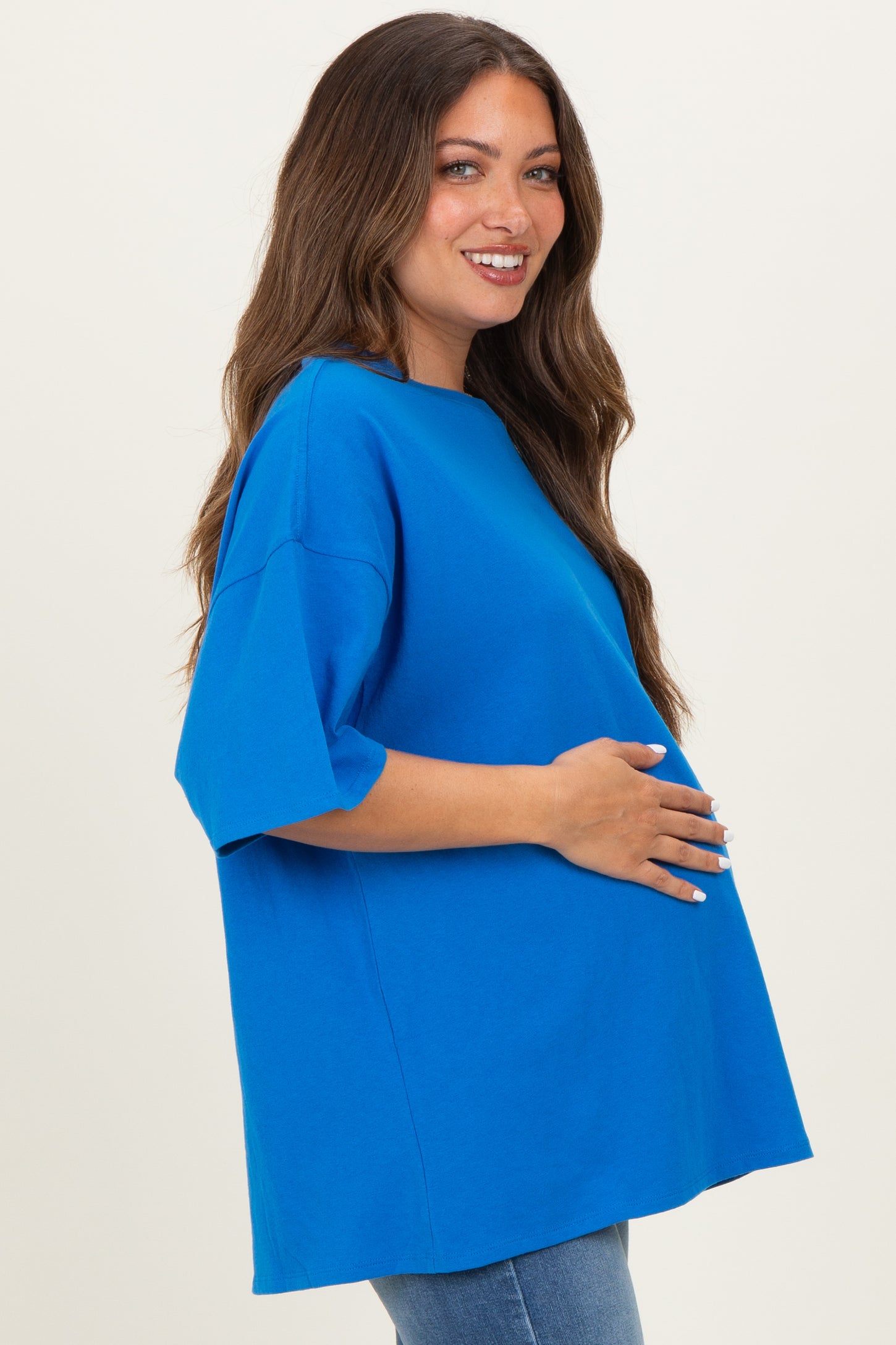 Ocean Blue Cotton Oversized Maternity Tee