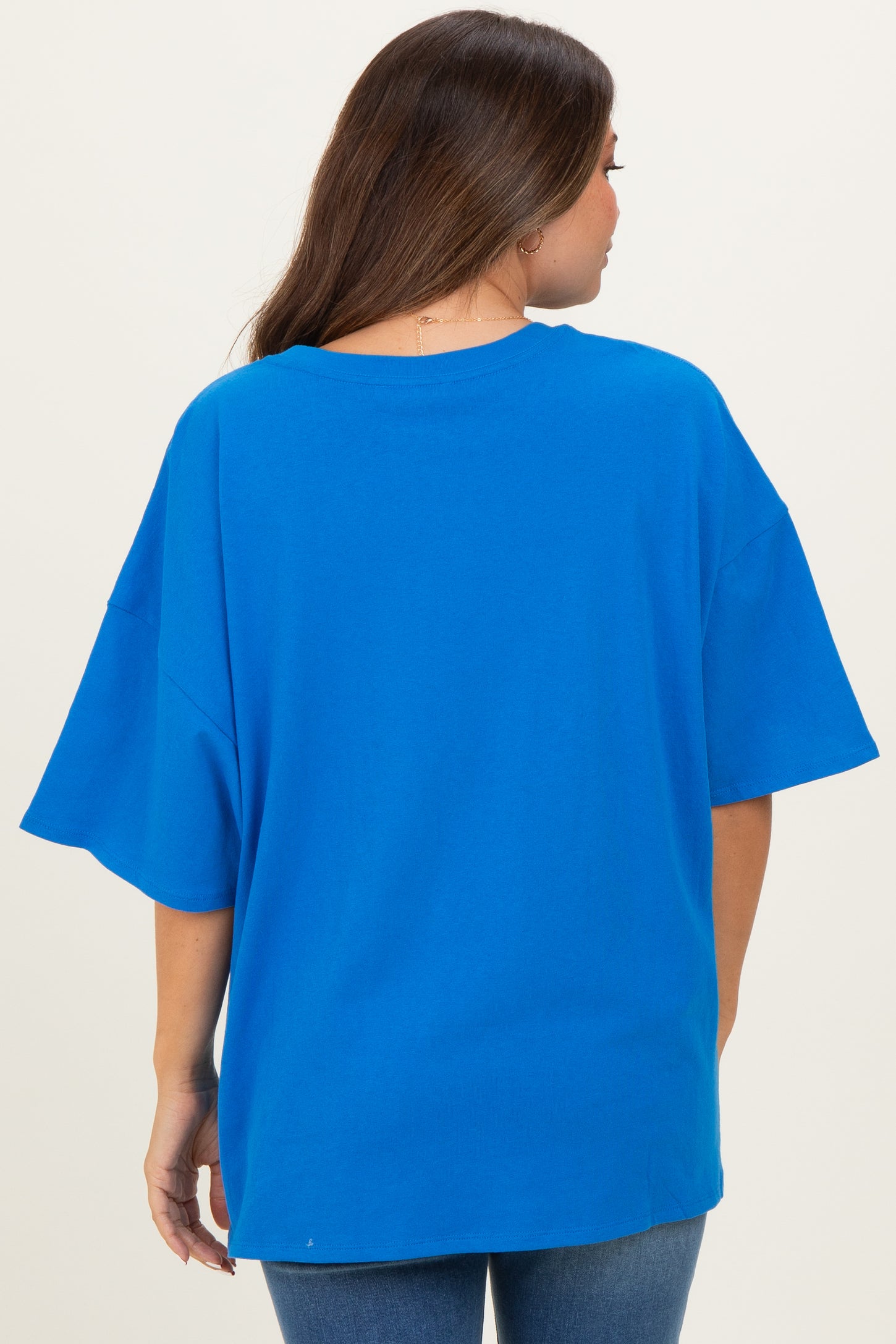 Ocean Blue Cotton Oversized Maternity Tee