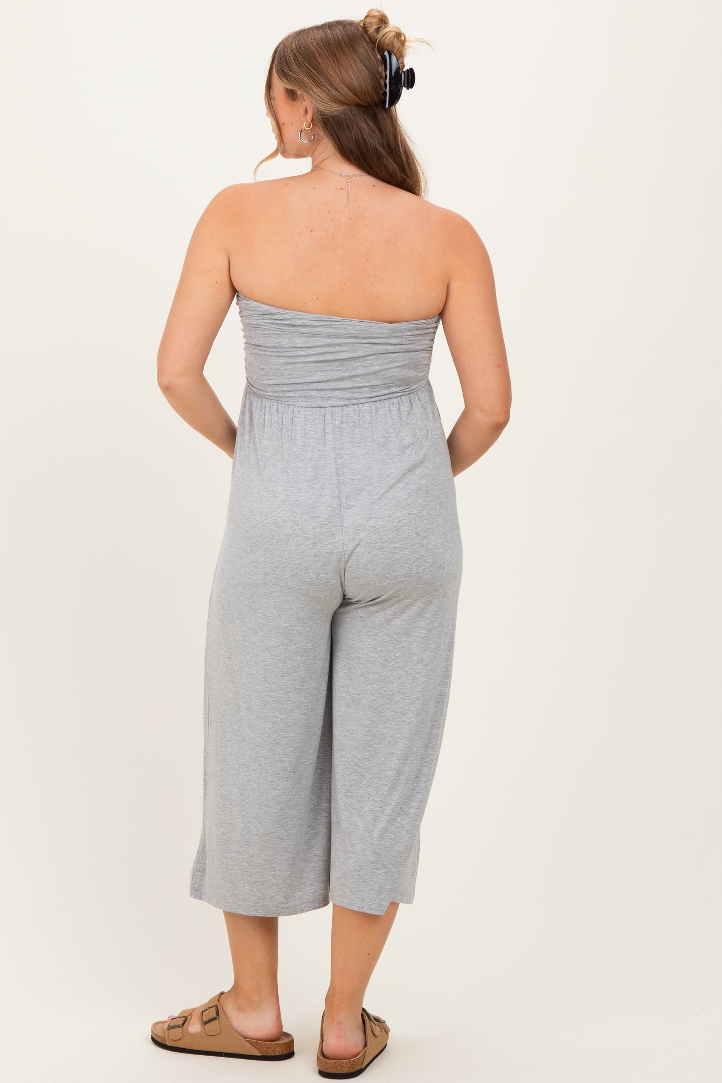 Heather Grey Double Layered Strapless Tube Top Maternity Jumpsuit