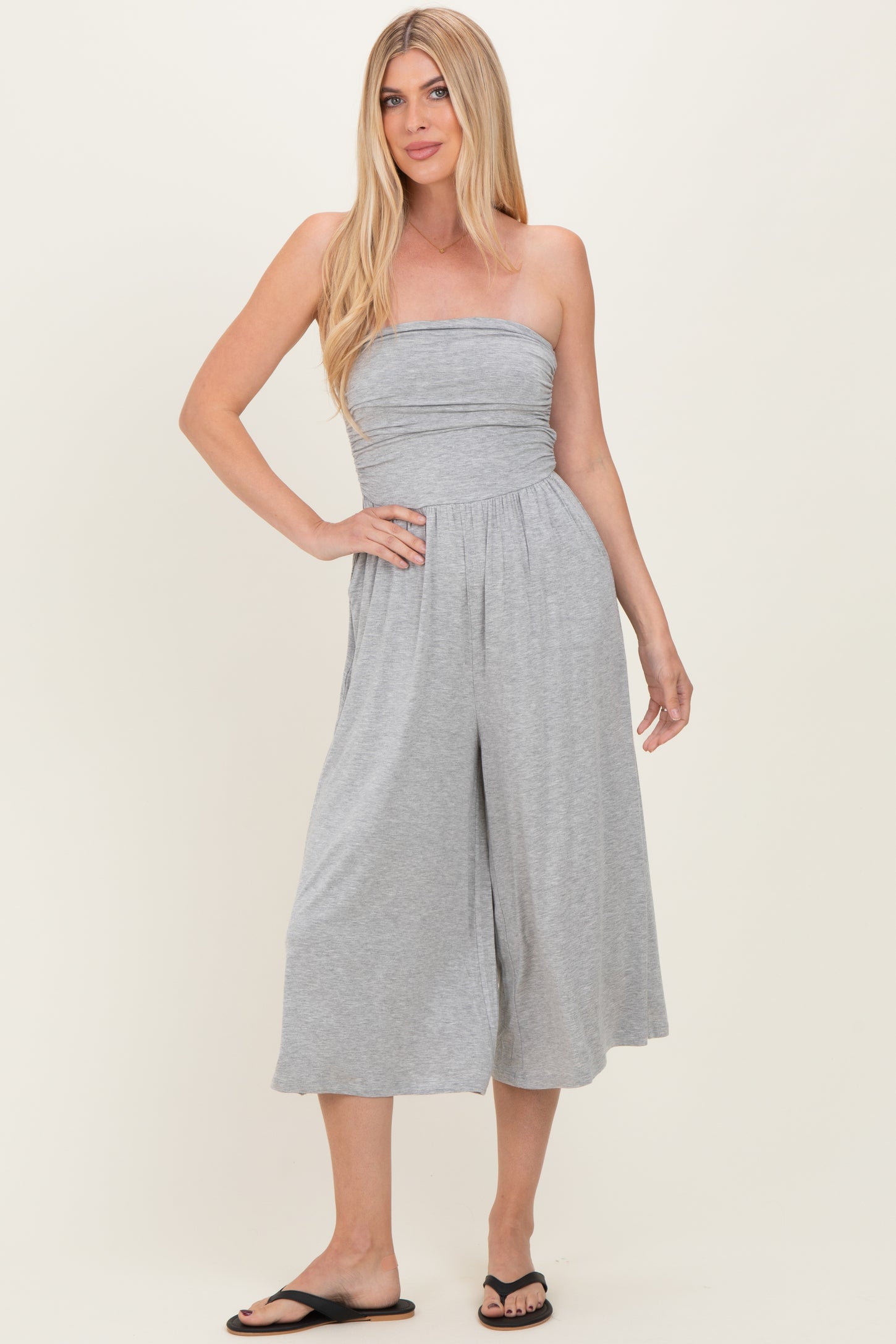 Heather Grey Double Layered Strapless Tube Top Jumpsuit