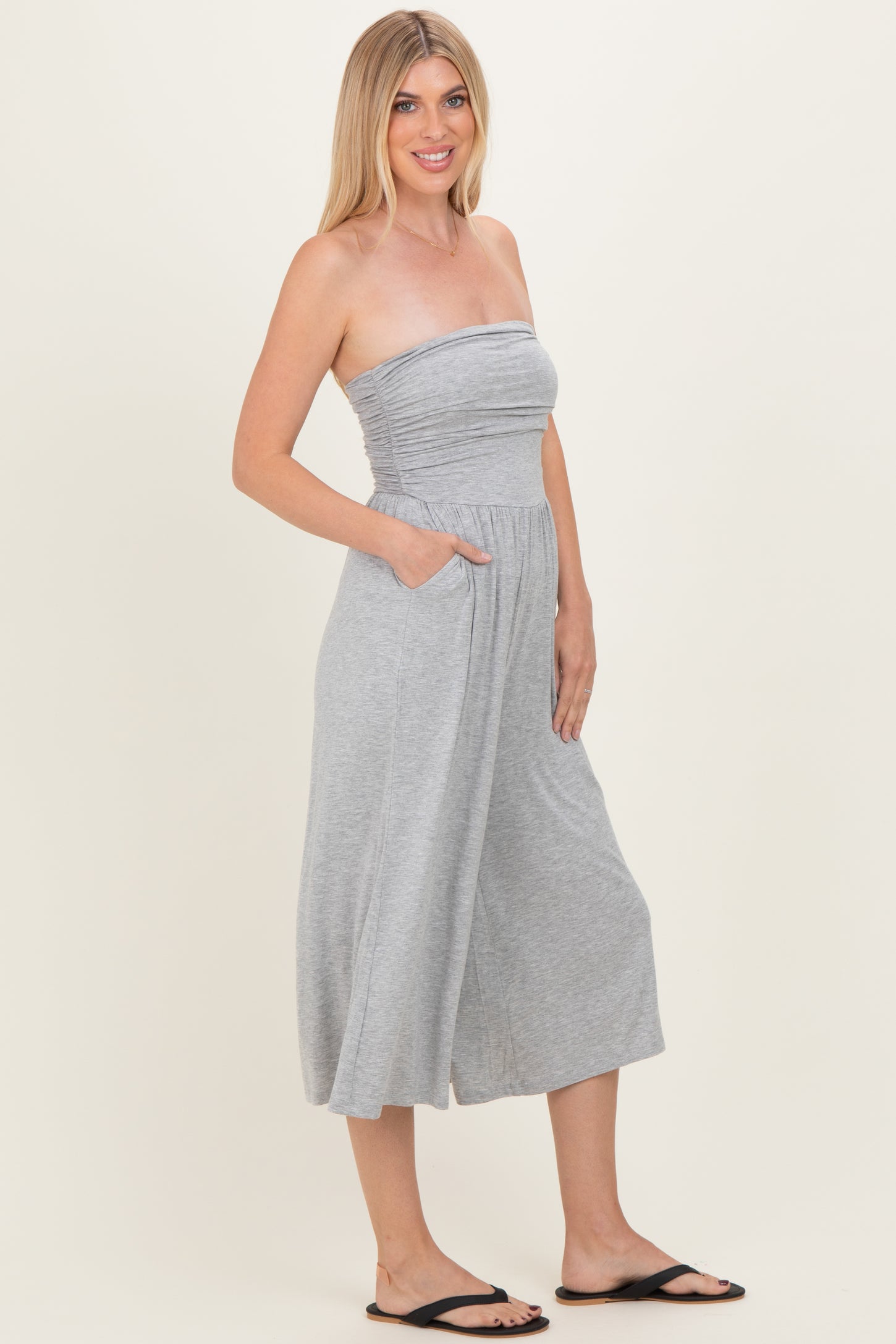Heather Grey Double Layered Strapless Tube Top Jumpsuit