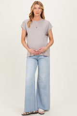 Ash Mocha Rolled Short Sleeve Maternity Tee