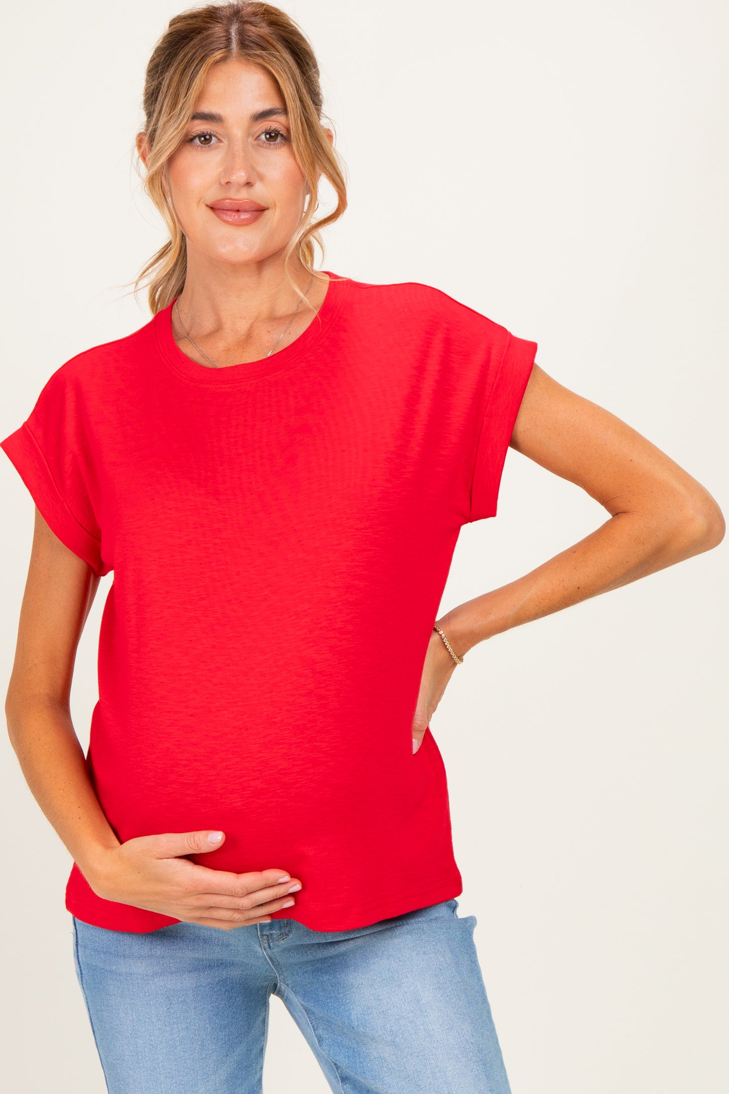 Ruby Rolled Short Sleeve Maternity Tee