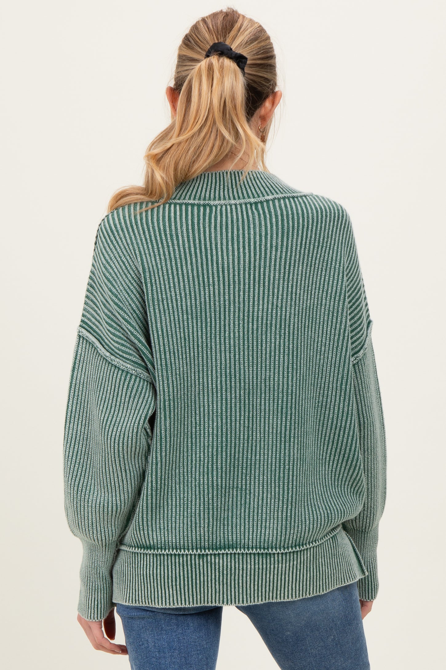 Dark Green Washed Side Slit Oversized Maternity Sweater