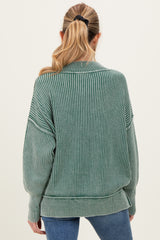 Dark Green Washed Side Slit Oversized Maternity Sweater