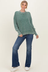 Dark Green Washed Side Slit Oversized Sweater
