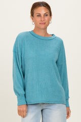 Dusty Teal Brushed Ribbed Knit Maternity Pullover