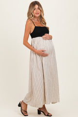Black White Striped and Colorblock Maternity Maxi Dress