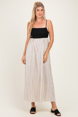Black White Striped and Colorblock Maxi Dress