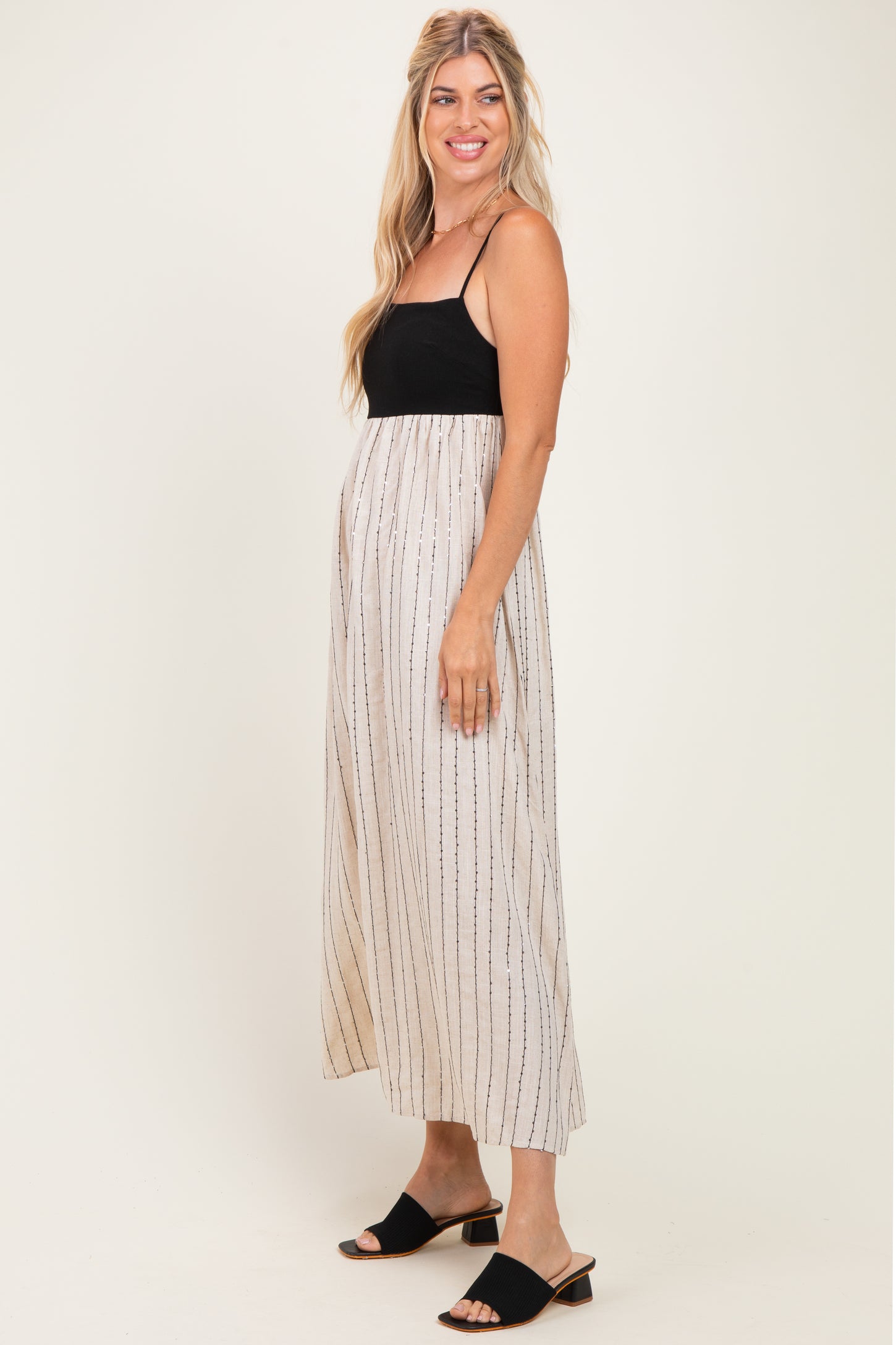 Black White Striped and Colorblock Maxi Dress