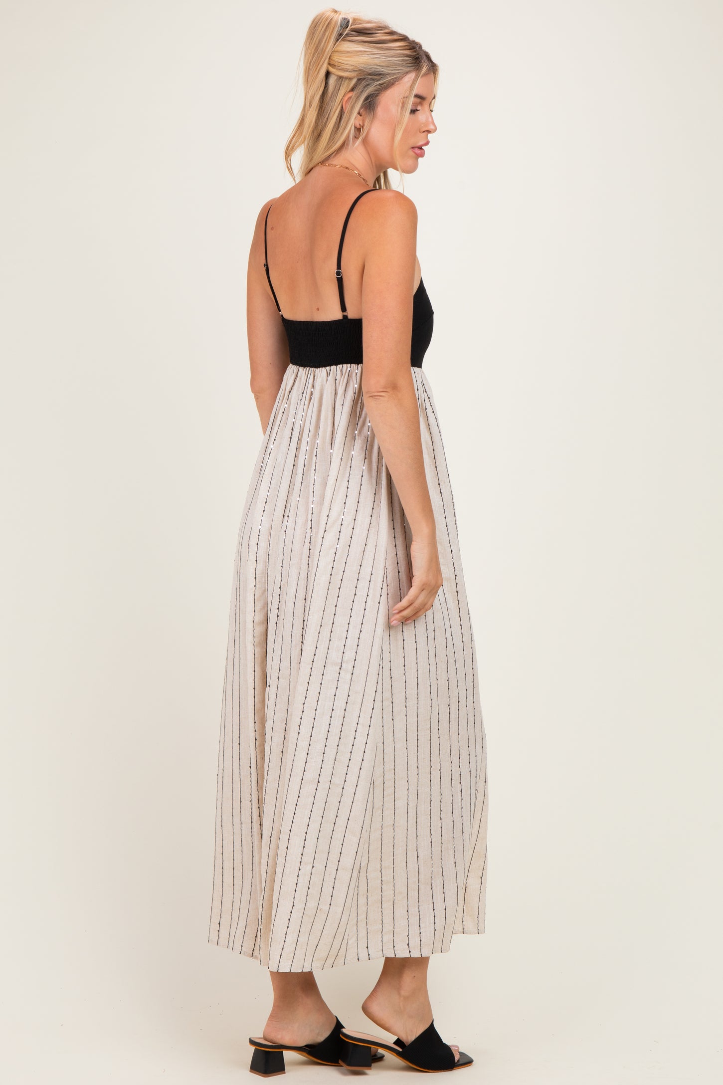 Black White Striped and Colorblock Maxi Dress