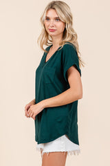 Forest Green V-Neck Pocket Short Sleeve Shirt