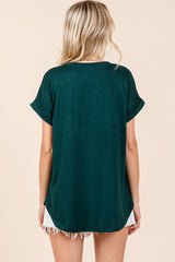 Forest Green V-Neck Pocket Short Sleeve Shirt