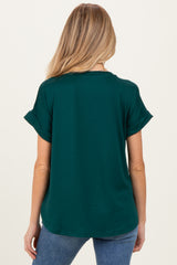 Forest Green V-Neck Pocket Short Sleeve Maternity Shirt