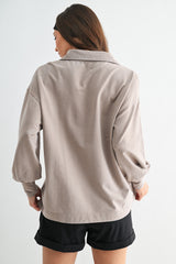 Taupe Sunfade Cotton Collared Long Sleeve Top