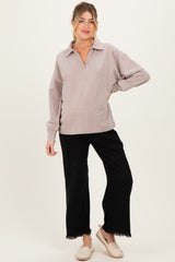 Taupe Sunfade Cotton Collared Long Sleeve Maternity Top