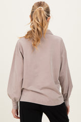 Taupe Sunfade Cotton Collared Long Sleeve Maternity Top