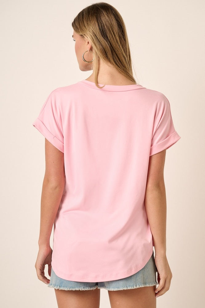 Light Pink V-Neck Pocket Short Sleeve Shirt