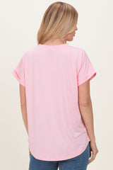 Light Pink V-Neck Pocket Short Sleeve Shirt