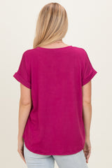 Magenta V-Neck Pocket Short Sleeve Shirt