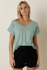 Mint V-Neck Pocket Short Sleeve Shirt