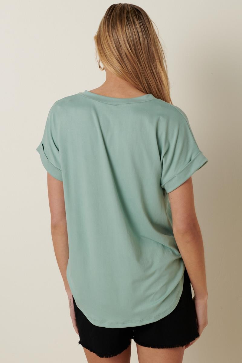 Mint V-Neck Pocket Short Sleeve Shirt
