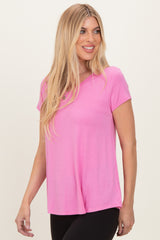Pink Basic V-Neck Short Sleeve Top
