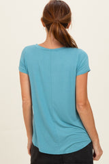 Dusty Teal Basic V-Neck Short Sleeve Top