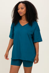 Teal Oversized V-Neck Biker Short Set