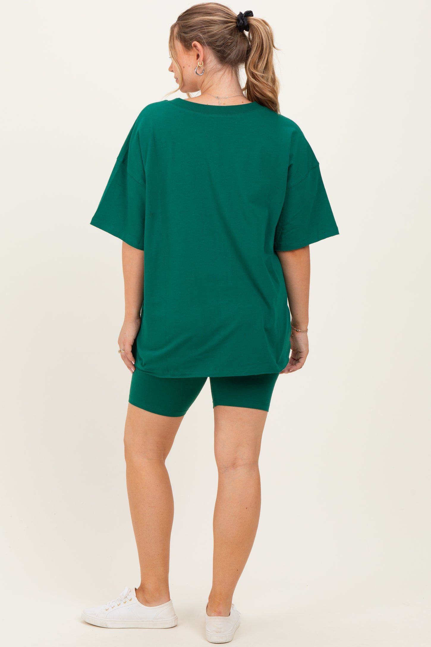 Emerald Green Oversized V-Neck Biker Short Maternity Set