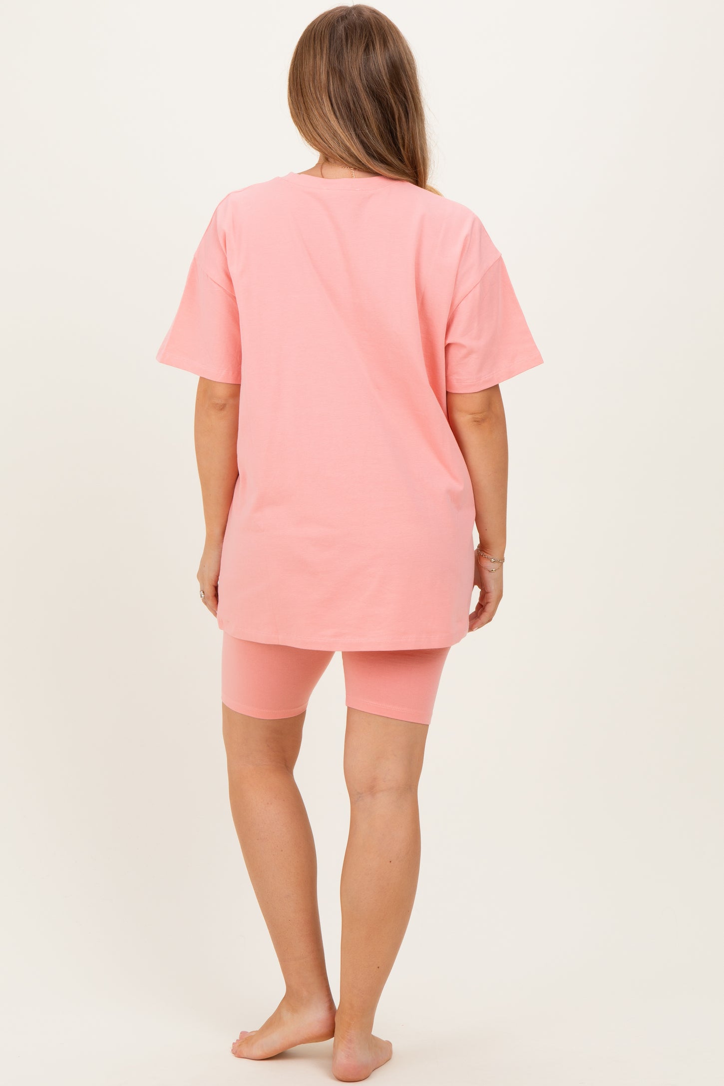 Coral Peach Biker Shorts Maternity Set