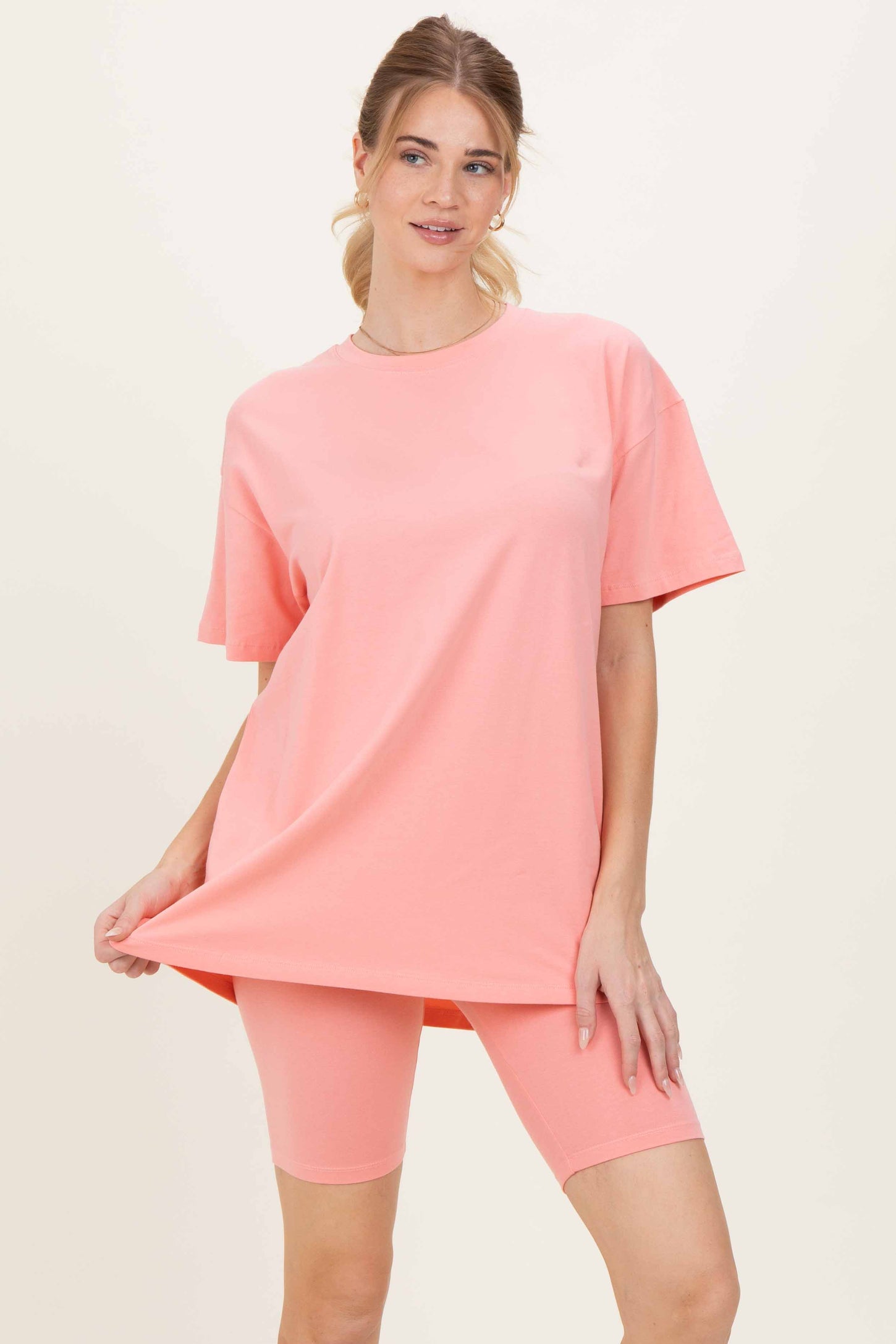 Coral Peach Biker Shorts Maternity Set