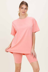 Coral Peach Biker Shorts Maternity Set