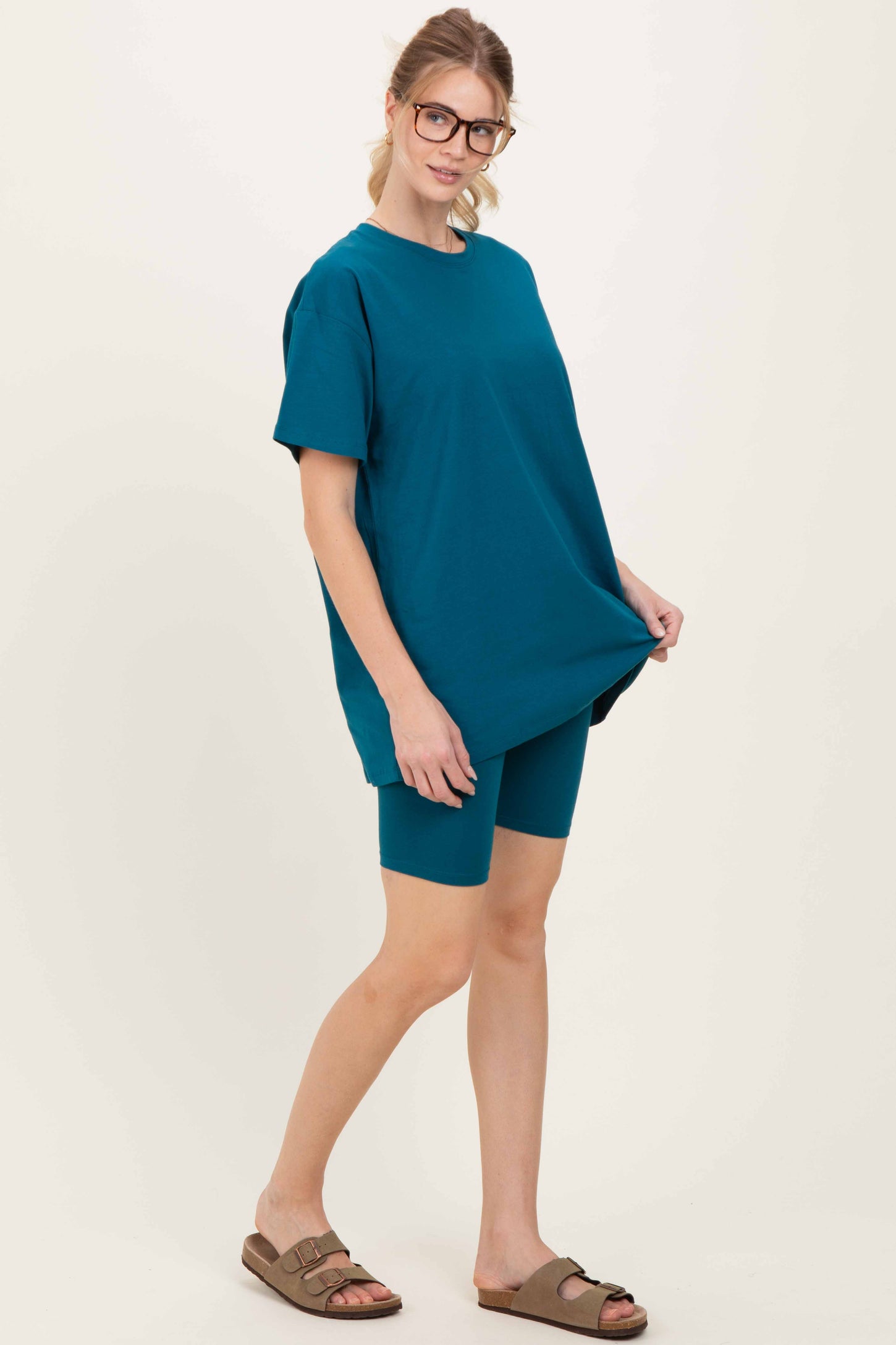 Teal Biker Shorts Set