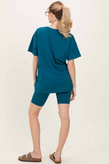 Teal Biker Shorts Set